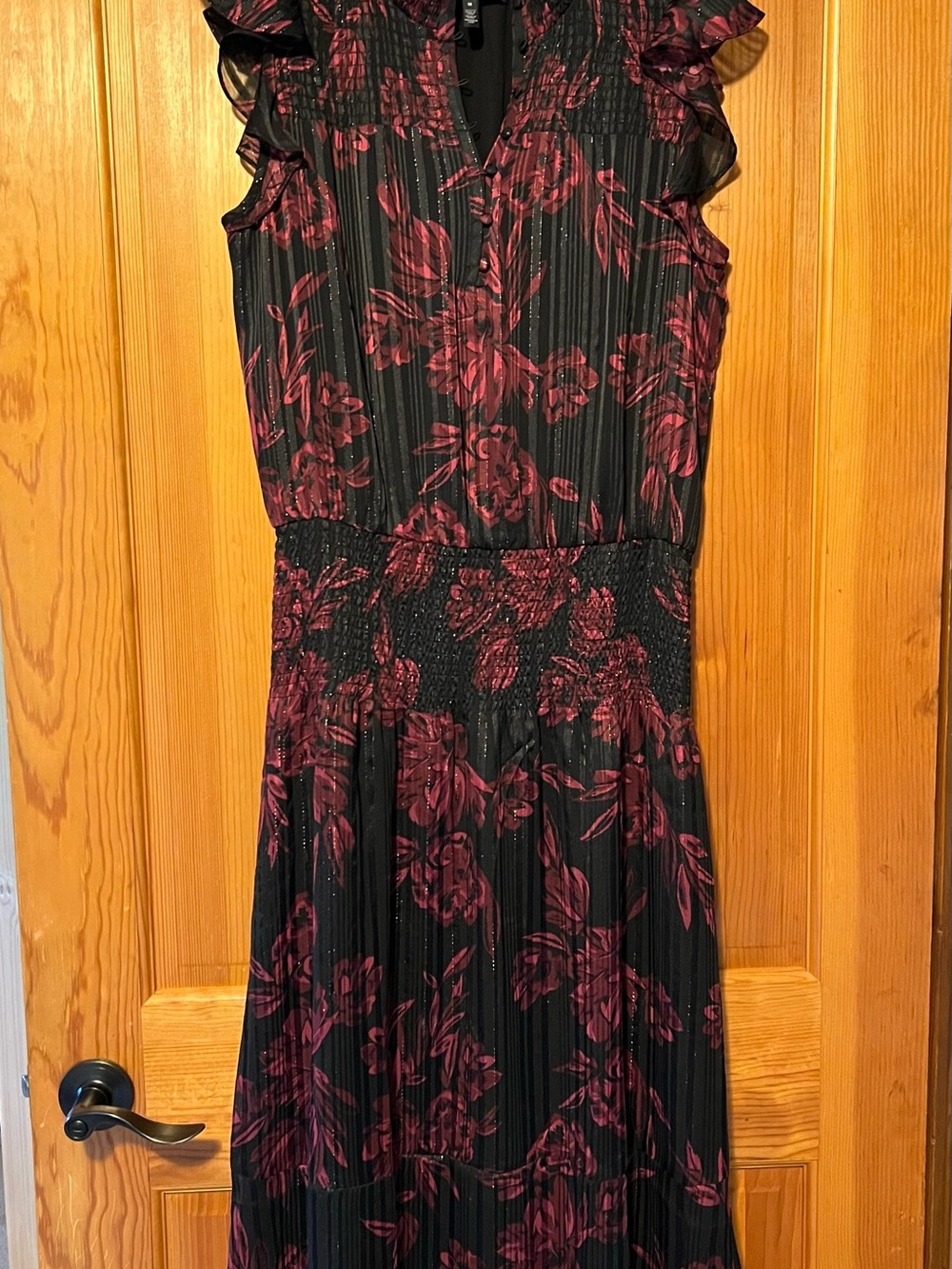 White House Black Market Black and Burgundy Floral Maxi Dress